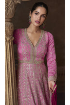 light pink Chinon Silk Long Anarkali Suit For Indian Festivals & Pakistani Weddings Dress - Embroidery Work