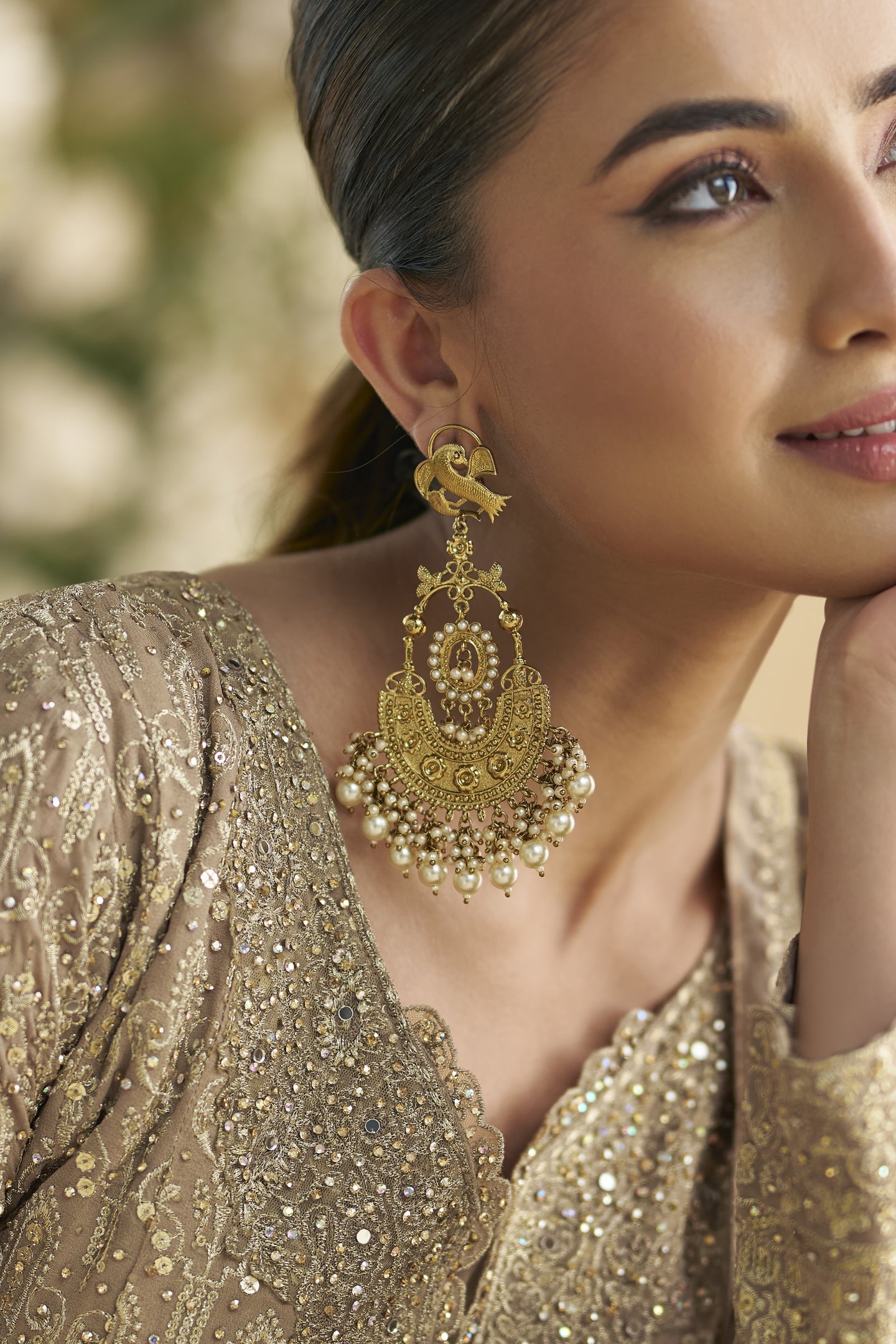 Beige Georgette Palazzo Suit For Indian & Pakistani Wedding Festival - Embroidery Work, Swarovski Work