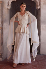 Off White Georgette Palazzo Suit For Indian Festivals & Weddings - Thread & Sequence Embroidery Work, Zari Work