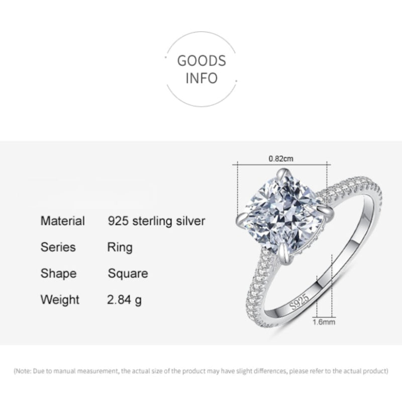 925 Sterling Silver Luxury Sparkling Square Zirconia Finger Rings For Women - Wedding Statement Fine Silver Jewelry