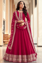 Red Anarkali Gown Georgette Wedding Festival Partywear - Embroidery Work