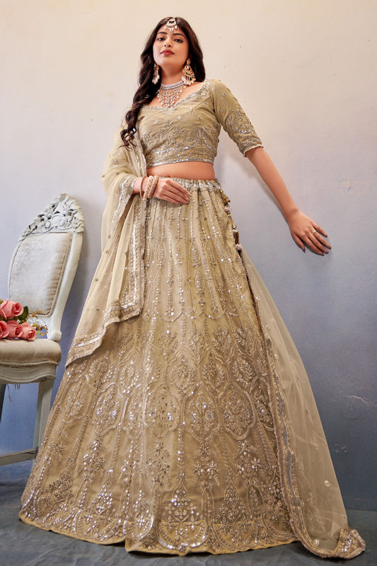 Light Brown Georgette Lehenga Choli For Indian Festivals & Weddings - Sequence Embroidery Work