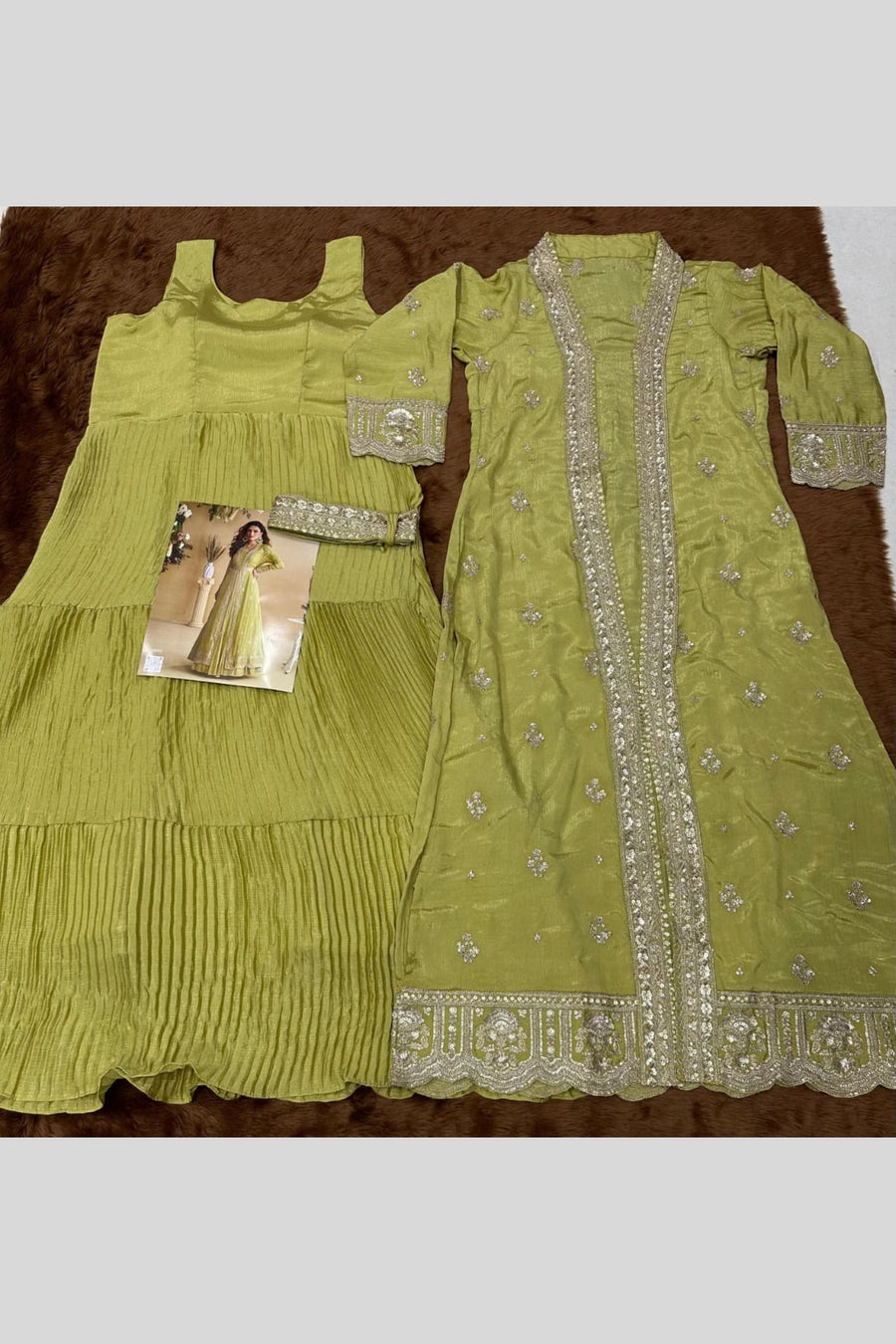Yellow Chinon Silk Anarkali Wear with Jacket and Sequins Embroidery
