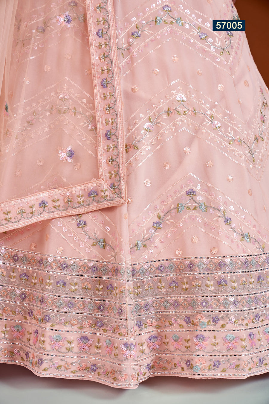 Peach Pakistani Georgette Lehenga Choli For Indian Festivals & Weddings - Sequence Embroidery Work, Thread Embroidery Work, Zari Work