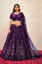 Dark Purple Silk Lehenga Choli For Indian Festivals & Pakistani Weddings Dress - Thread Embroidery Work, Sequence Embroidery Work