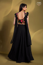 Black Pakistani Georgette Lehenga Choli For Indian Festivals & Weddings - Sequence Embroidery Work, Thread Embroidery Work,