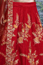 Red Ghagra Choli for Ladies in Slub Silk with Dori, Zari Work & Sequin