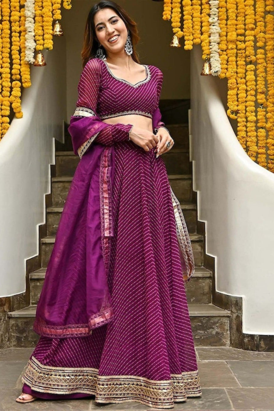 Dark Pink Georgette Lehenga Choli For Indian Festivals & Pakistani Weddings Dress - Print Work