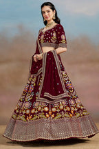 Maroon Georgette Lehenga Choli For Indian & Pakistani Wedding Festival - Zari Work, Resham Embroidery Work, Sequence Embroidery Work, Dori Work