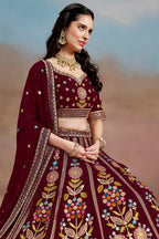 Maroon Georgette Lehenga Choli For Indian & Pakistani Wedding Festival - Zari Work, Resham Embroidery Work, Sequence Embroidery Work, Dori Work