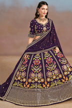 Purple Georgette Lehenga Choli For Indian & Pakistani Wedding Festival - Zari Work, Resham Embroidery Work, Sequence Embroidery Work, Dori Work