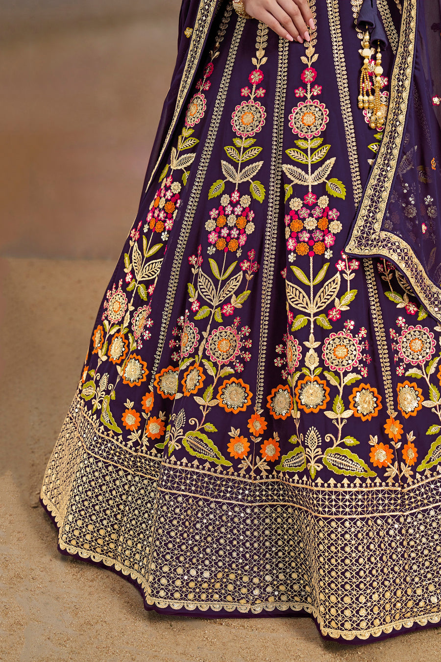 Purple Georgette Lehenga Choli For Indian & Pakistani Wedding Festival - Zari Work, Resham Embroidery Work, Sequence Embroidery Work, Dori Work