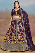 Purple Georgette Lehenga Choli For Indian & Pakistani Wedding Festival - Zari Work, Resham Embroidery Work, Sequence Embroidery Work, Dori Work