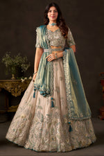 Light Beige Indian Lehenga Choli for Sangeet with Zari Work