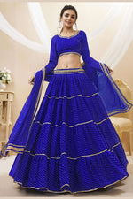 Blue Georgette Leriya Print Lehenga Choli For Indian & Pakistani Wedding Festival - Print Work