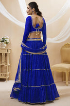 Blue Georgette Leriya Print Lehenga Choli For Indian & Pakistani Wedding Festival - Print Work
