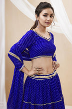 Blue Georgette Leriya Print Lehenga Choli For Indian & Pakistani Wedding Festival - Print Work