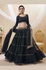 Black Georgette Leriya Print Lehenga Choli For Indian & Pakistani Wedding Festival - Print Work
