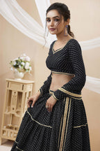 Black Georgette Leriya Print Lehenga Choli For Indian & Pakistani Wedding Festival - Print Work