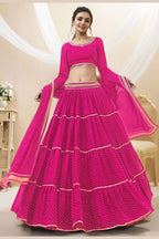 Pink Georgette Leriya Print Lehenga Choli For Indian & Pakistani Wedding Festival - Print Work