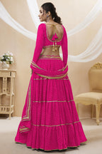 Pink Georgette Leriya Print Lehenga Choli For Indian & Pakistani Wedding Festival - Print Work