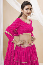 Pink Georgette Leriya Print Lehenga Choli For Indian & Pakistani Wedding Festival - Print Work