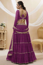 Purple Georgette Leriya Print Lehenga Choli For Indian & Pakistani Wedding Festival - Print Work