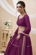 Purple Georgette Leriya Print Lehenga Choli For Indian & Pakistani Wedding Festival - Print Work