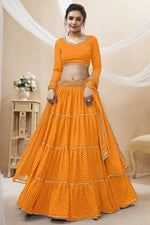 Orange Georgette Leriya Print Lehenga Choli For Indian & Pakistani Wedding Festival - Print Work