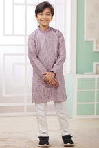 Purple Art Silk 2 Piece Kids Wear Boys Suit Long Kurta Pajama for Kids for Festivals & Wedding - Embroidery Work