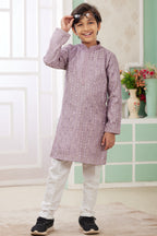 Purple Art Silk 2 Piece Kids Wear Boys Suit Long Kurta Pajama for Kids for Festivals & Wedding - Embroidery Work
