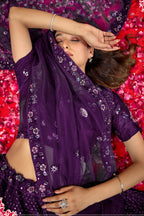 Dark Purple Silk Lehenga Choli For Indian Festivals & Pakistani Weddings Dress - Thread Embroidery Work, Sequence Embroidery Work