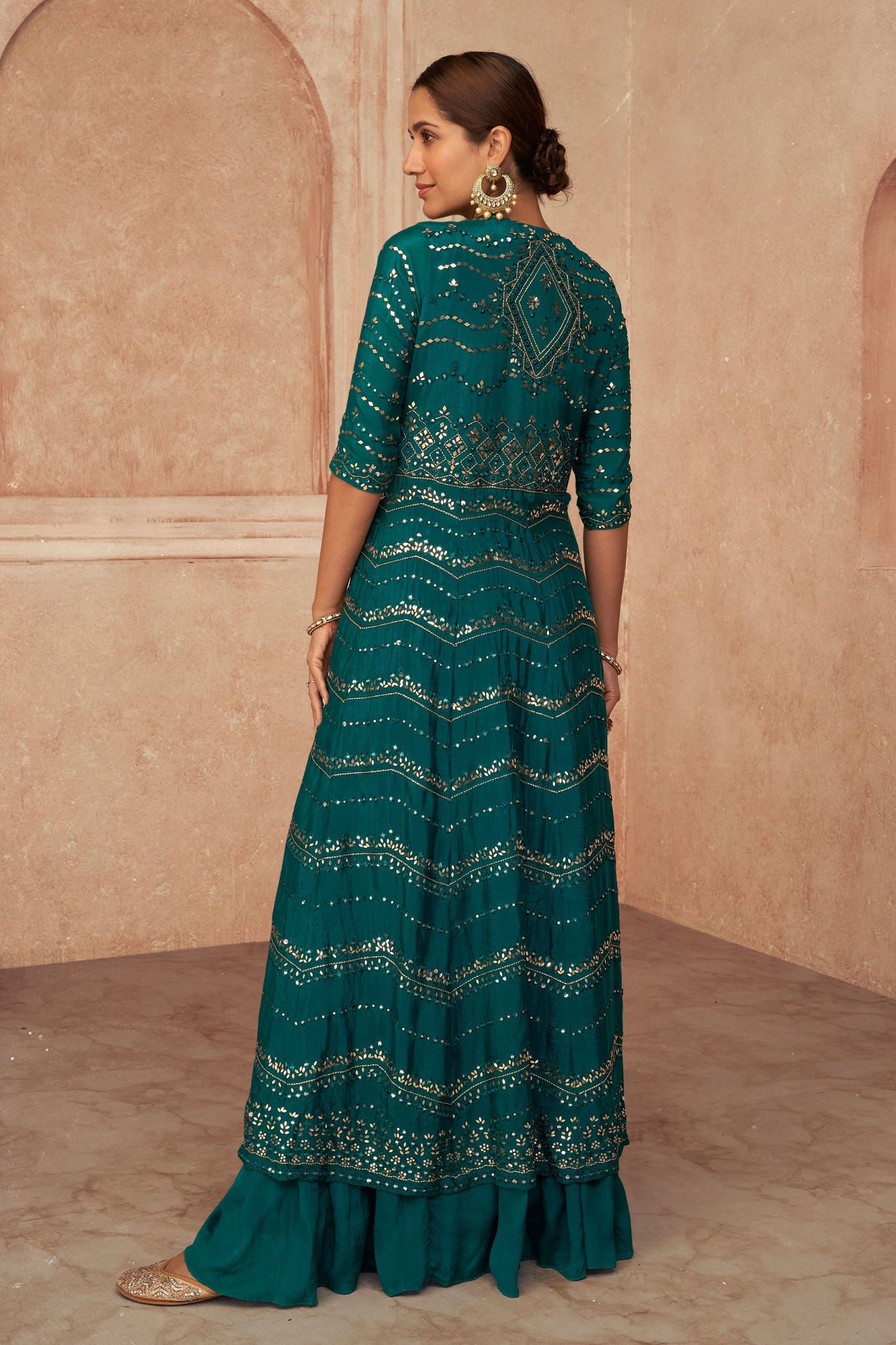 Teal Pakistani Georgette Anarkali Suits For Indian Festivals & Weddings - Embroidery Work