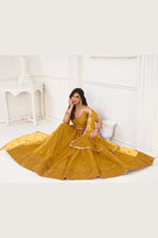 Yellow Net Lengha Choli For Indian Festivals & Pakistani Weddings Dress - Embroidery Work