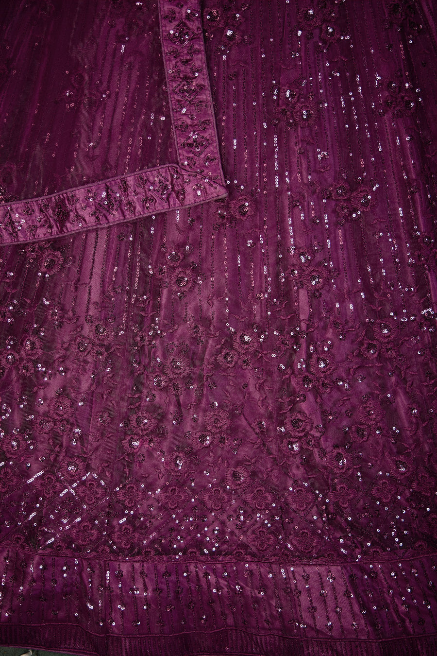 Dark Purple Net Lehenga Choli For Indian Festivals & Pakistani Weddings Dress - Thread Embroidery Work, Sequence Embroidery Work