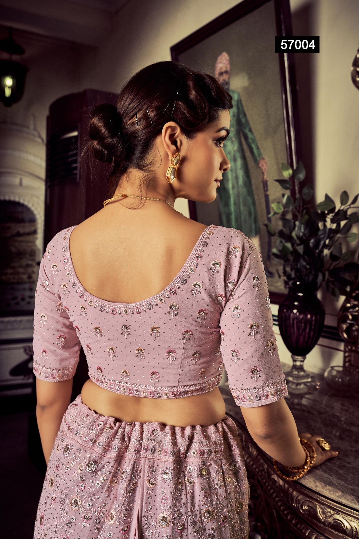 Light Pink Pakistani Georgette Lehenga Choli For Indian Festivals & Weddings - Sequence Embroidery Work, Thread Embroidery Work, Zari Work, Swarovski Work