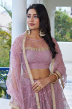 Blush Pink Net Embroidered Lehenga Choli For Indian Festival & Weddings - Embroidery Work
