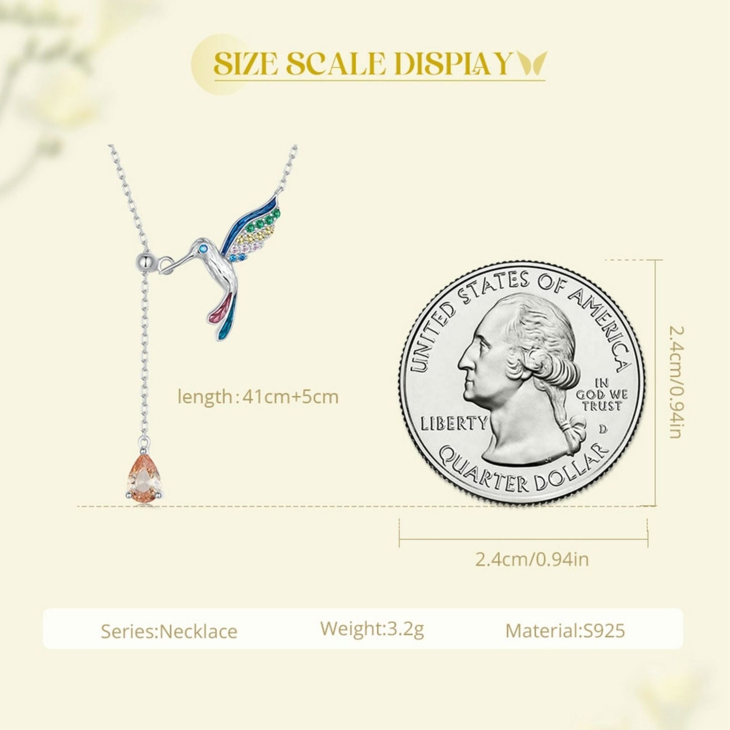 Hummingbird Shape S925 Sterling Silver Necklace with Zirconia Diamond - Exquisite Jewelry