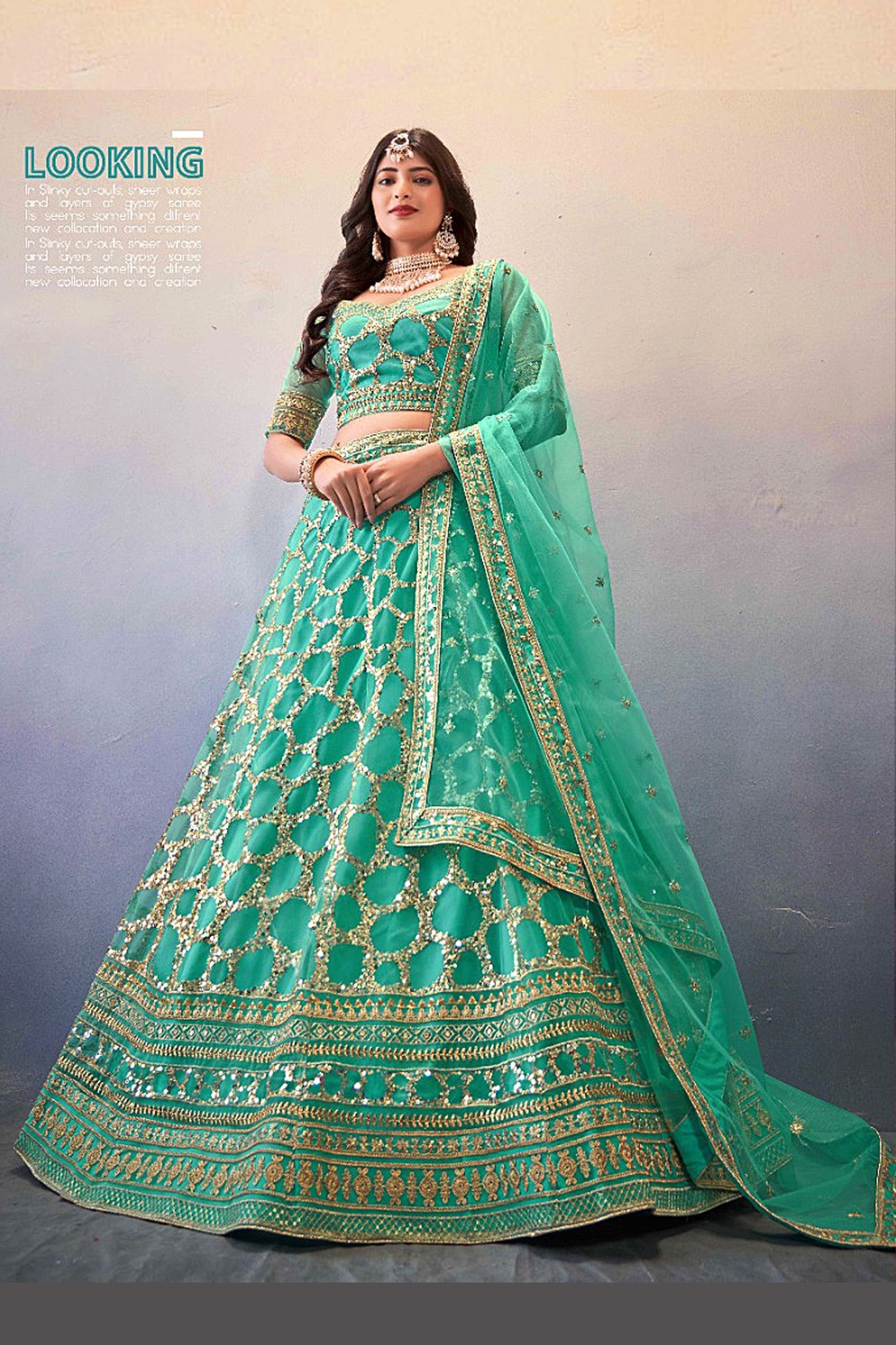 Green Net Lehenga Choli For Indian Festivals & Wedding - Sequence Embroidery Work