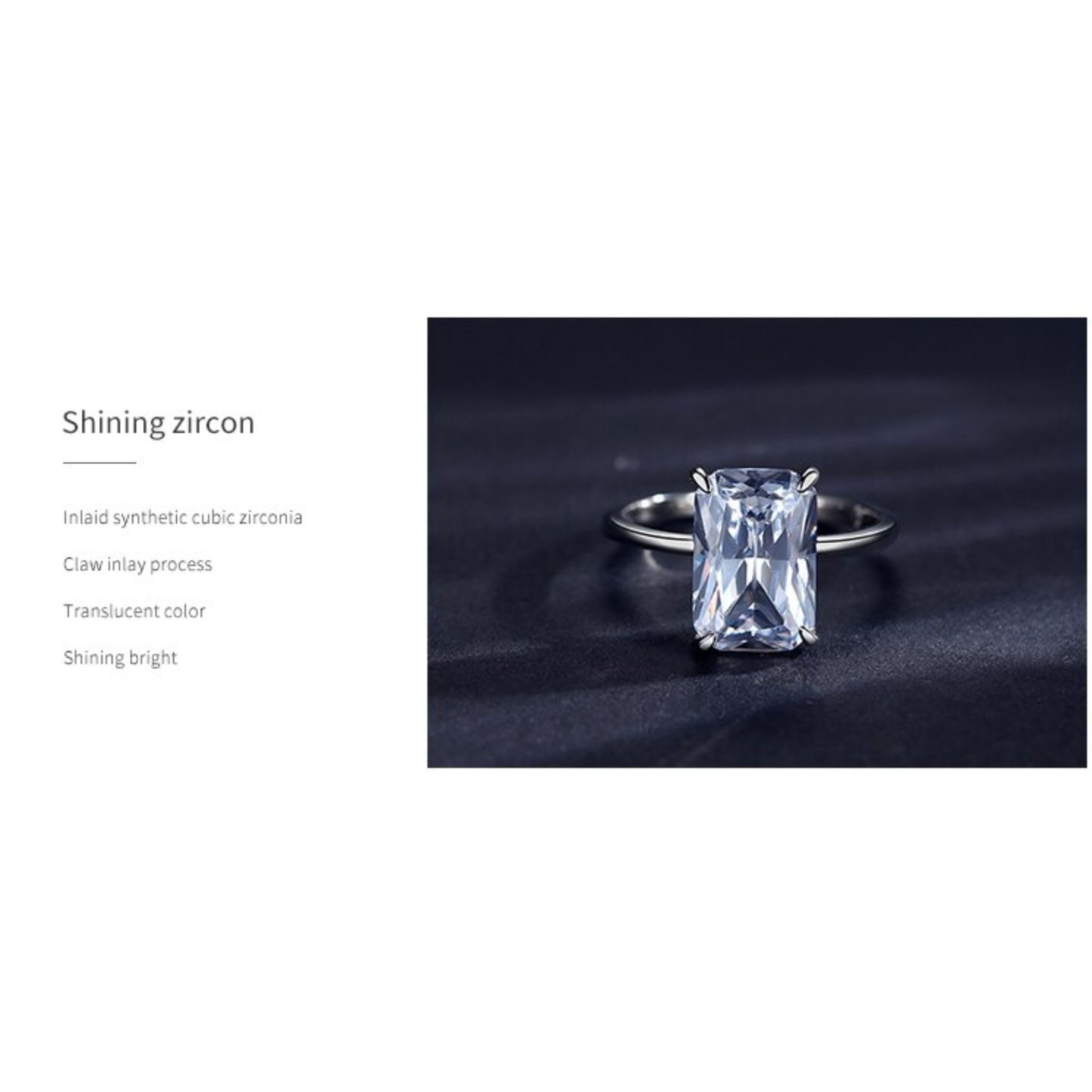 925 Sterling Silver Sparkling Finger Rings - 3CT Luxury Rectangle Zircon CZ Ring - Fine Female Fashion Jewelry