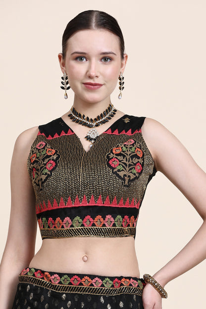 Black Net Lehenga Choli For Indian Festivals & Wedding - Thread Embroidery Work