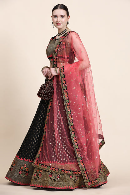 Black Net Lehenga Choli For Indian Festivals & Wedding - Thread Embroidery Work