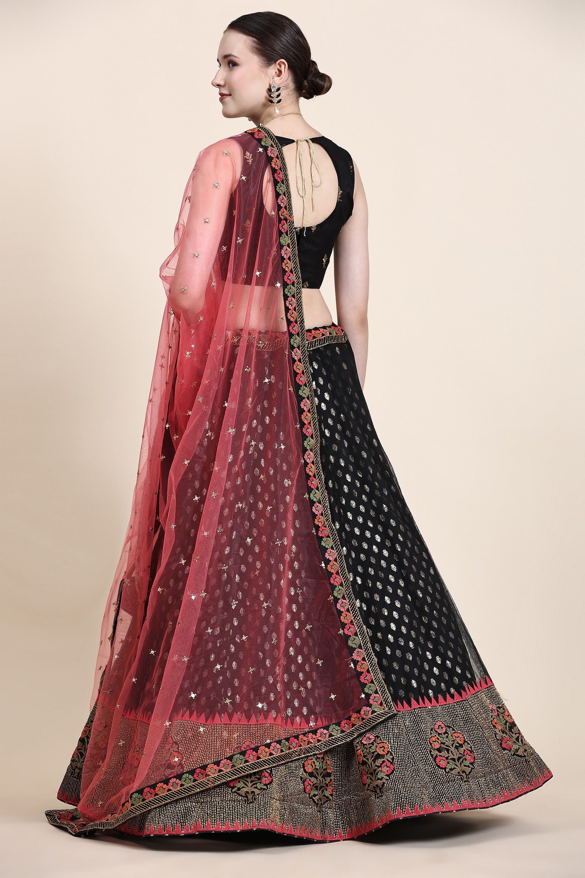 Black Net Lehenga Choli For Indian Festivals & Wedding - Thread Embroidery Work