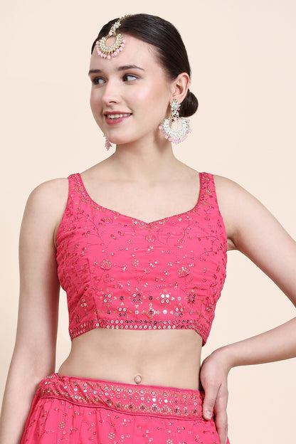 Pink Georgette Lehenga Choli For Indian Festivals & Wedding - Sequence Embroidery Work