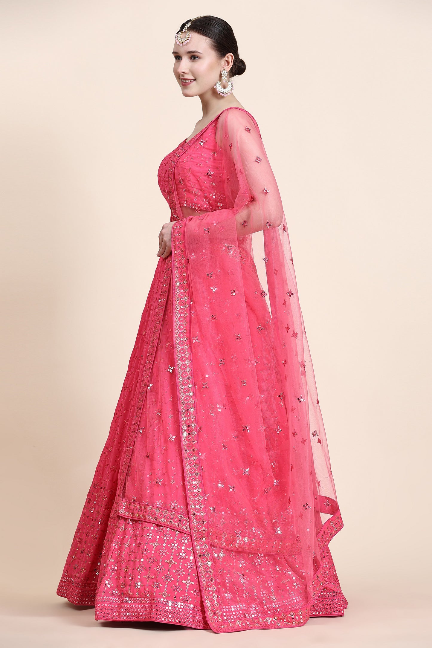 Pink Georgette Lehenga Choli For Indian Festivals & Wedding - Sequence Embroidery Work