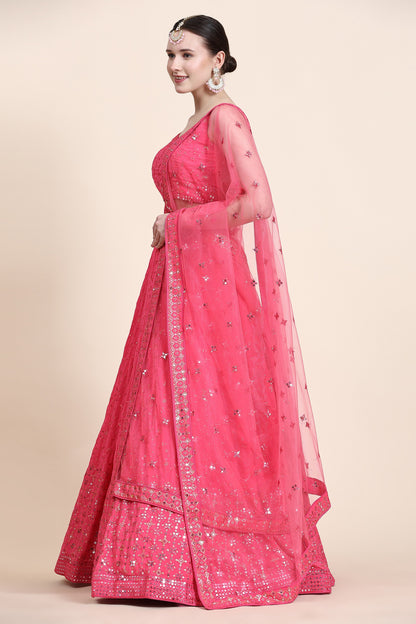 Pink Georgette Lehenga Choli For Indian Festivals & Wedding - Sequence Embroidery Work