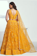 Mustard Net Haldi Lehenga Choli For Indian & Pakistani Wedding Festival - Sequins & Thread Embroidery Work