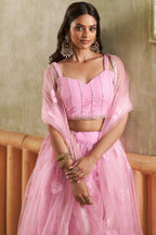 Pink Net Lehenga Choli For Indian & Pakistani Wedding Festival - Thread Embroidery Work, Sequence Embroidery Work