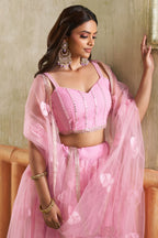 Pink Net Lehenga Choli For Indian & Pakistani Wedding Festival - Thread Embroidery Work, Sequence Embroidery Work