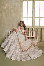White Net Lehenga Choli For Indian & Pakistani Wedding Festival - Thread Embroidery Work, Sequence Embroidery Work